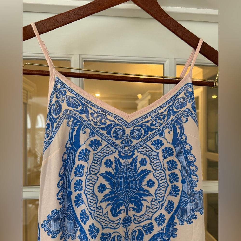 Mediterranean Blue Pink  Maxi Dress Spaghetti Strap Euro Summer Boho  Chic S - Picture 4 of 9